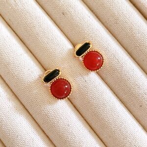 Premium Red and black natural onyx earring studs